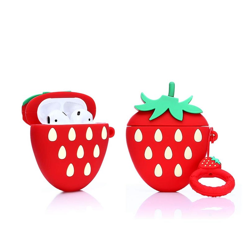 LEWOTE Airpods Silicone Case Funny Cute Cover Compatible for Apple Airpods 1&2[Fruit and Vegetable Series][Best Gift for Girls&boys or Couples] (3D Strawberry) - Image 1
